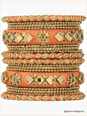 Silk Thread Faux Stone Studded Bangle Set Bracelet Indian Wedding Festive